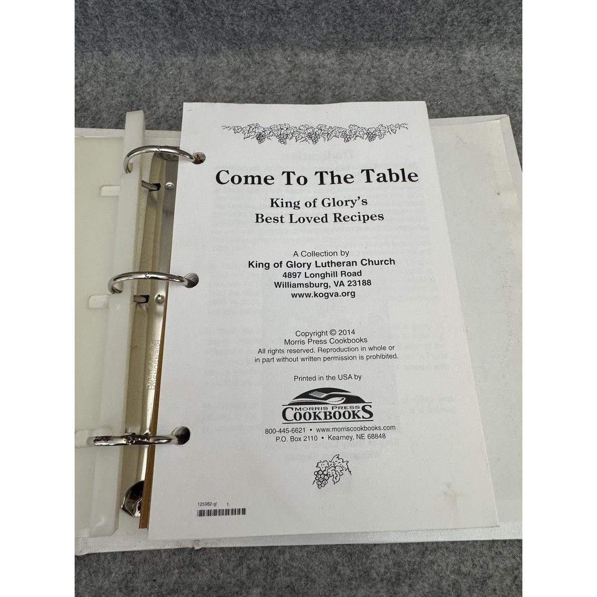 Come To The Table King of Glory Lutheran Church Cookbook Williamsburg VA