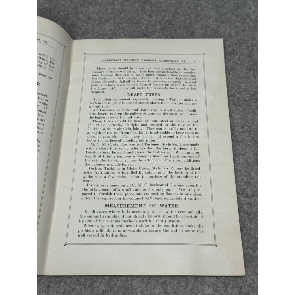c1927 CMC Hydraulic Turbines Catalog 307 Christiana Machine Co Water Power