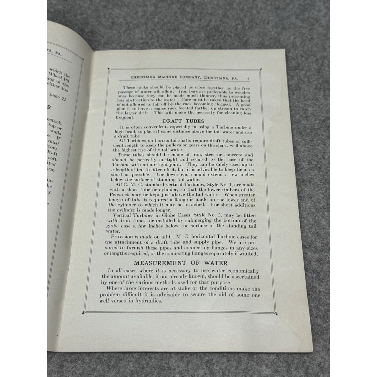 c1927 CMC Hydraulic Turbines Catalog 307 Christiana Machine Co Water Power