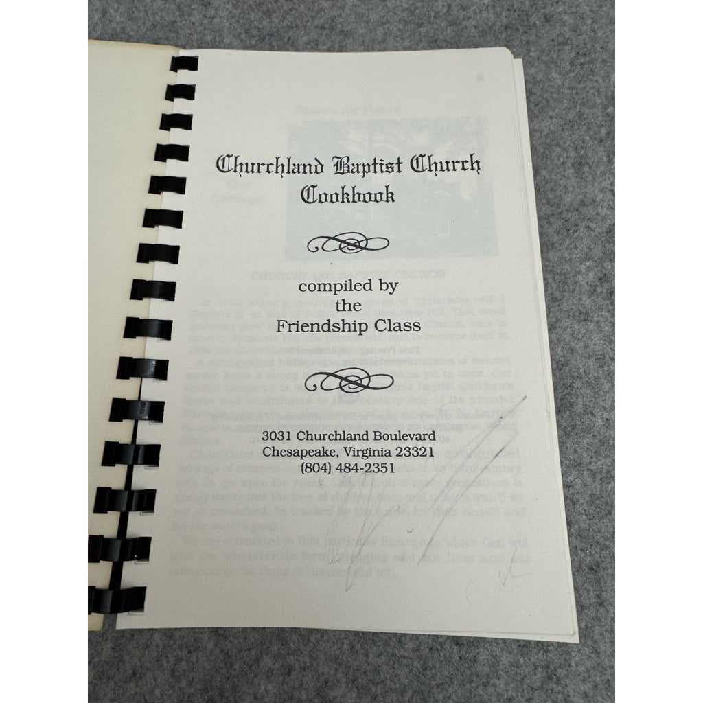 Churchland Baptist Church Cookbook 1996 2nd Printing Chesapeake VA Spiral