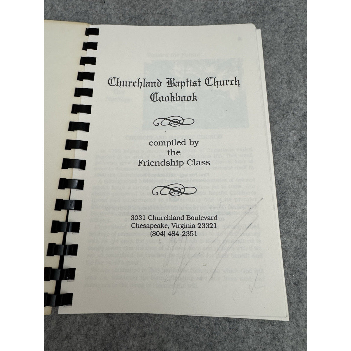 Churchland Baptist Church Cookbook 1996 2nd Printing Chesapeake VA Spiral