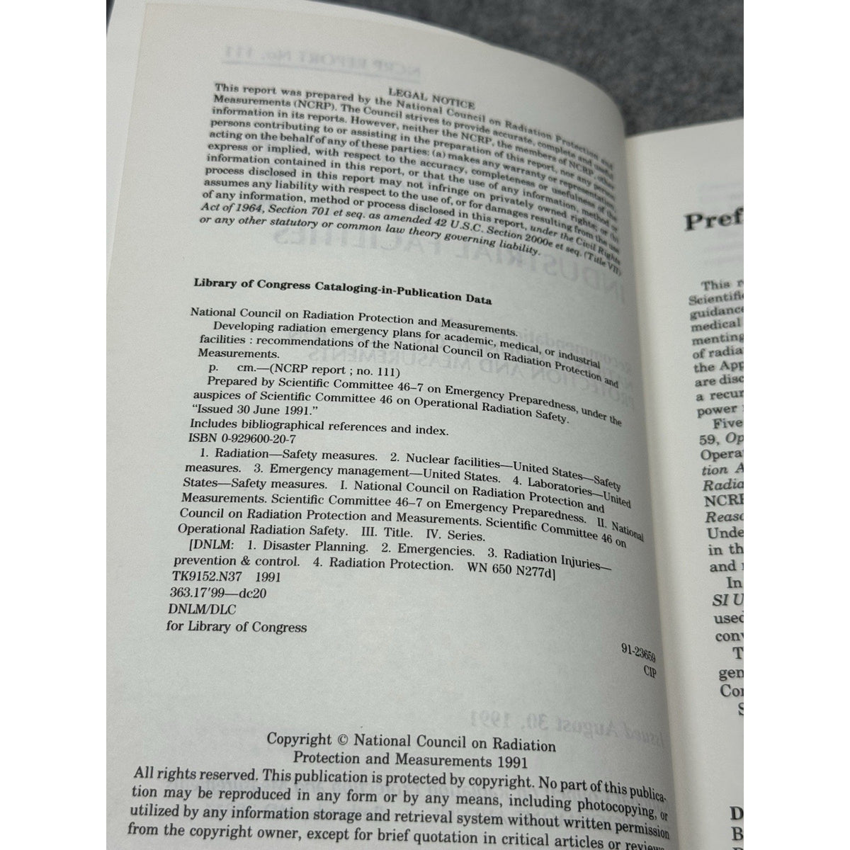 Radiation Emergency Plans NCRP Report 111 Nuclear Medical Industrial Safety