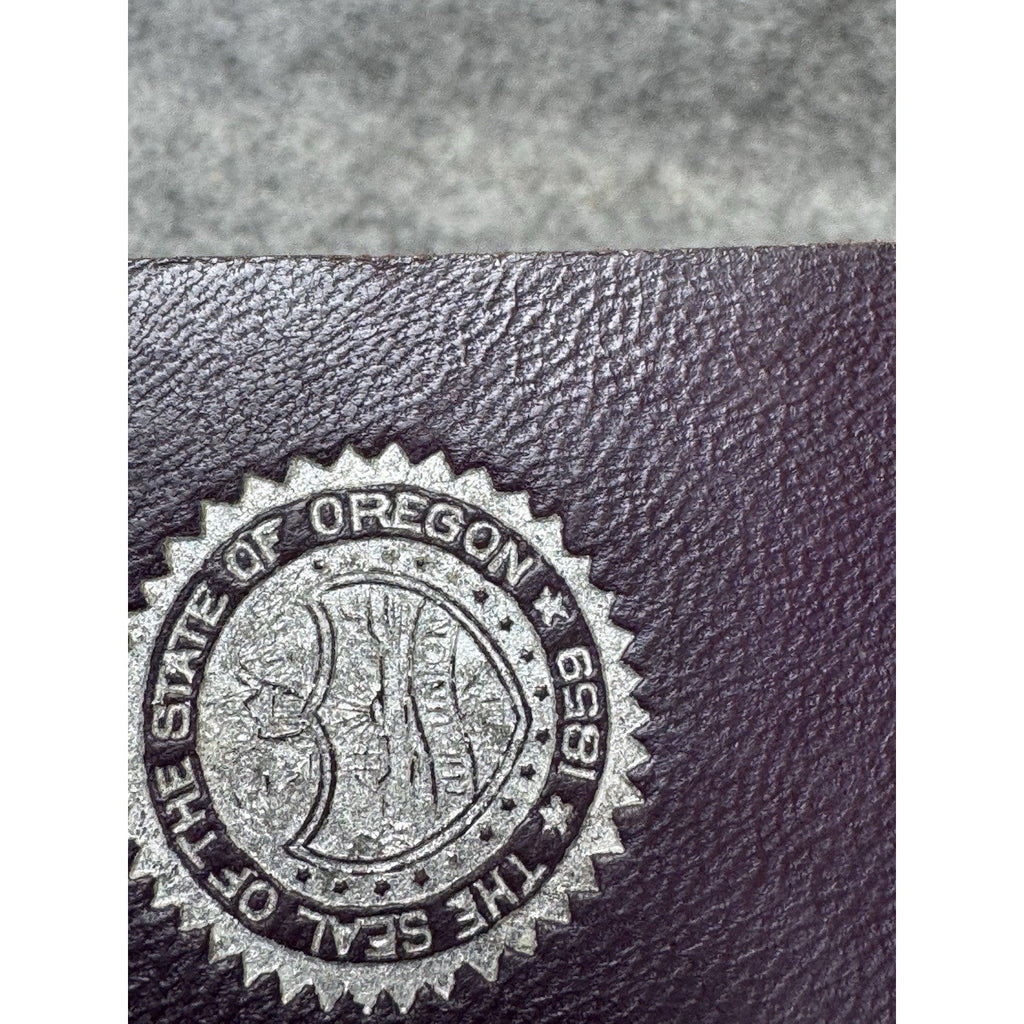 Vintage Oregon State Seal Purple Leather Silver Stamped Emblem 2.5 x 2 Inches