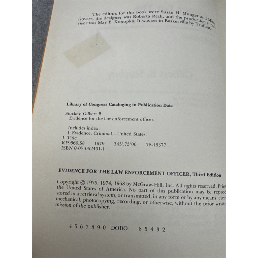 Evidence for the Law Enforcement Officer by Gilbert B. Stuckey (1979, Hardcover)