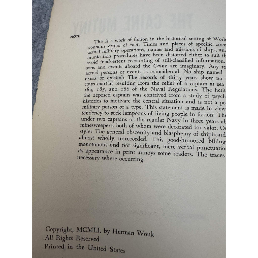 1951 The Caine Mutiny Herman Wouk WWII Novel Hardcover Doubleday