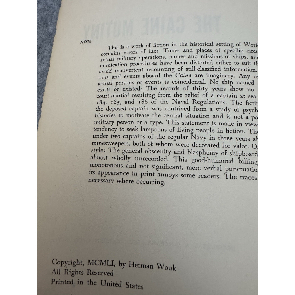 1951 The Caine Mutiny Herman Wouk WWII Novel Hardcover Doubleday