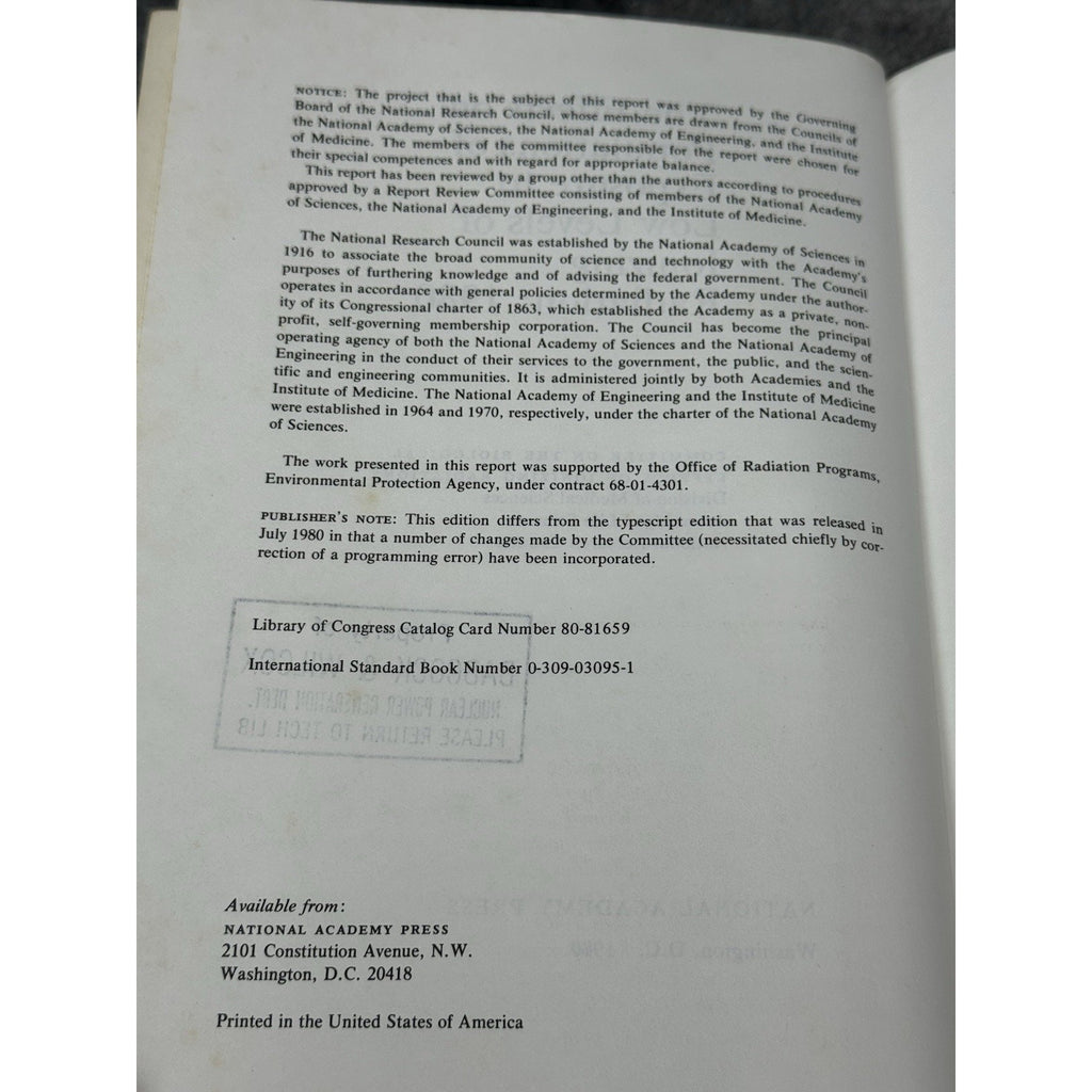 1980 BEIR III Low Level Ionizing Radiation Nuclear Effects Babcock & Wilcox
