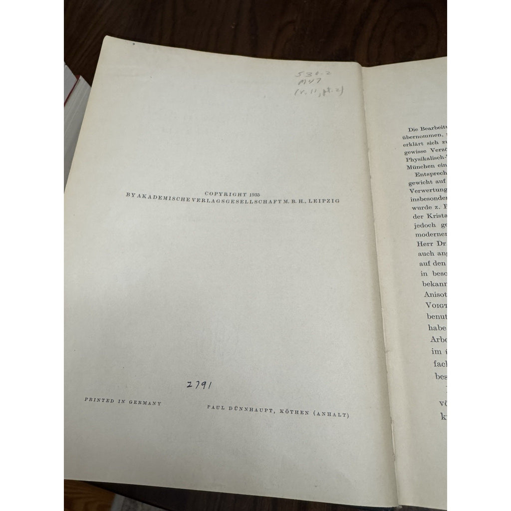 1935 Meissner Experimentalphysik Band 11 Pt 2 NACA Langley Ex-Library