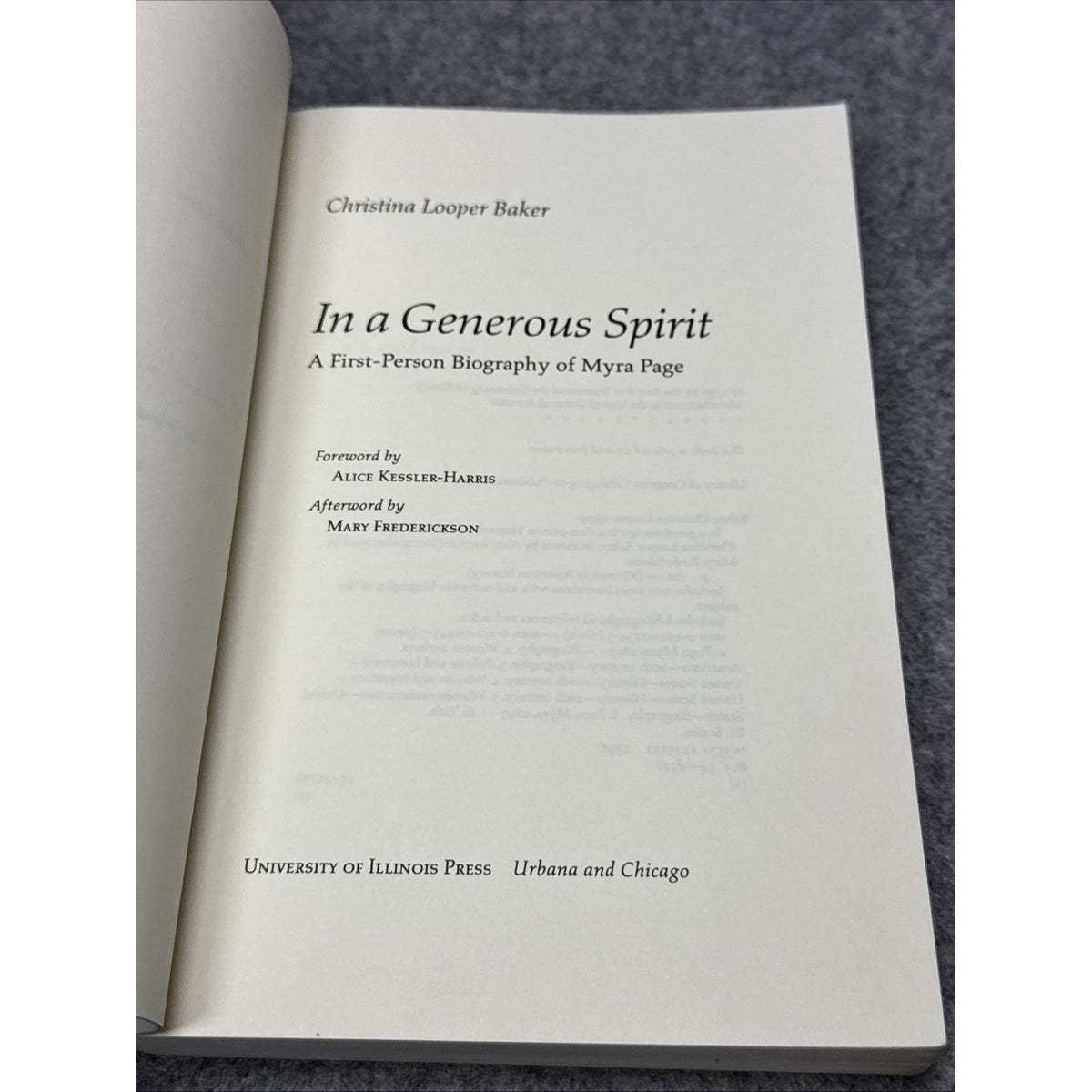 In a Generous Spirit : A First Person Biography of Myra Page by Christina L....
