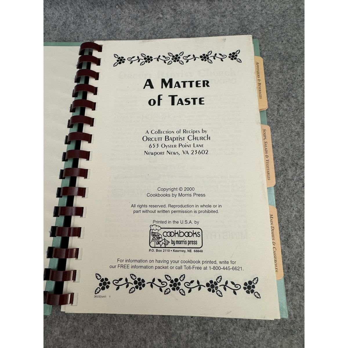 A Matter of Taste Orcutt Baptist Church Cookbook 2000 Newport News VA