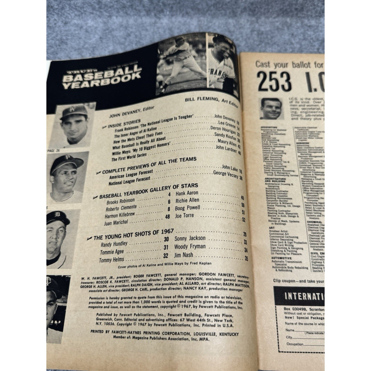 1967 True’s Baseball Yearbook Willie Mays Al Kaline Sandy Koufax Magazine