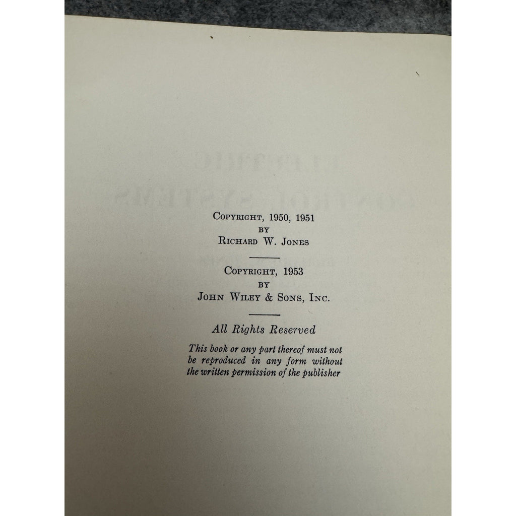 Electric Control Systems R W Jones 1953 Wiley Hardcover Engineering