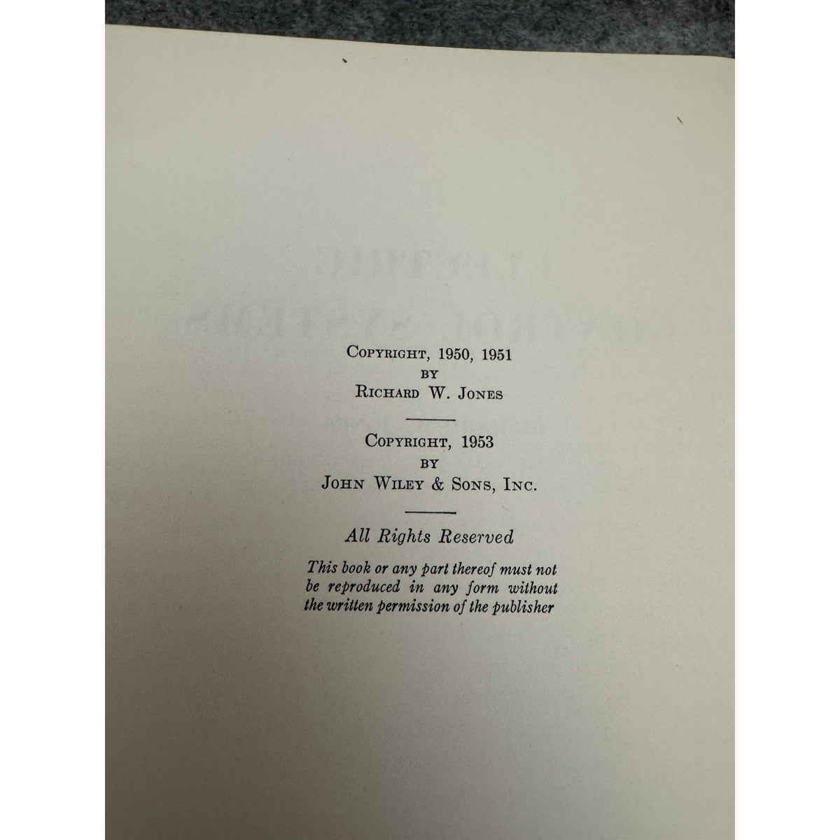 Electric Control Systems R W Jones 1953 Wiley Hardcover Engineering