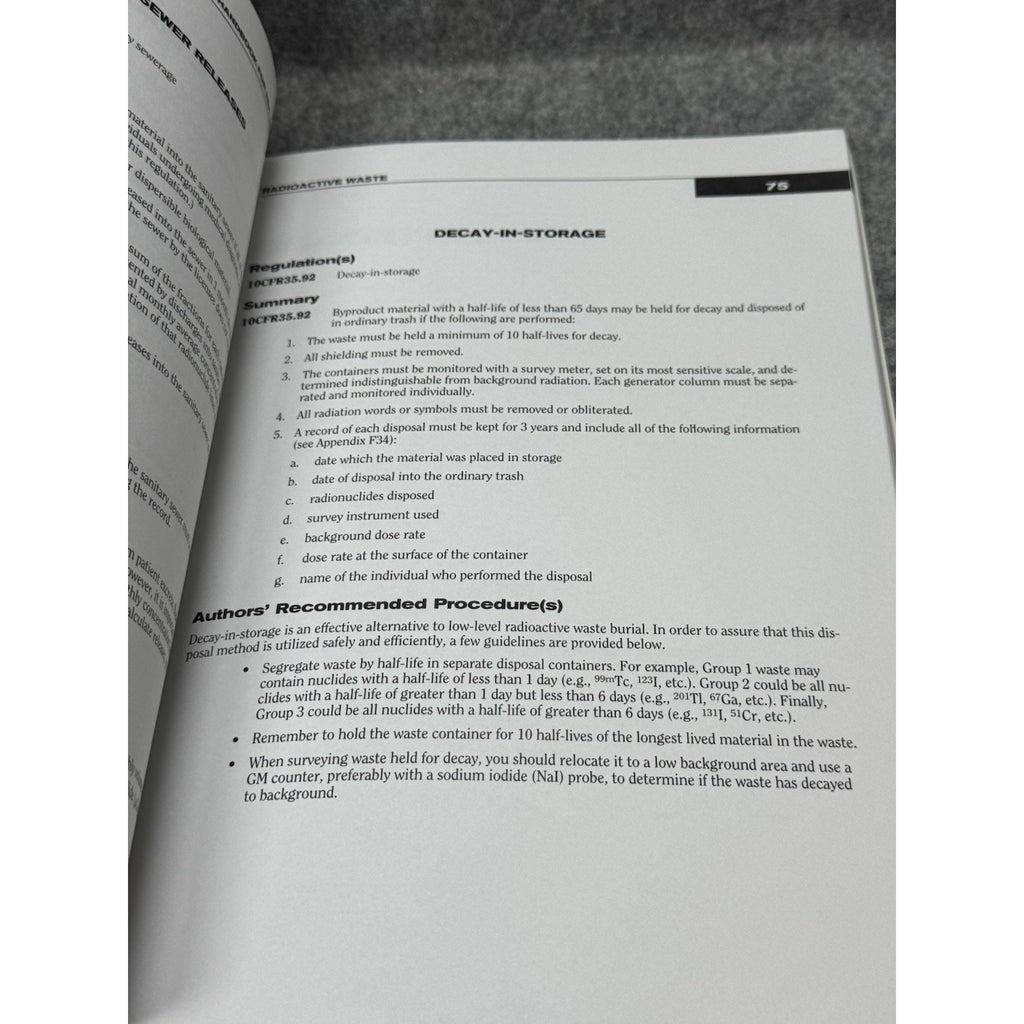 Scarce Nuclear Medicine NRC Regulations Compliance Radiation Safety Handbook