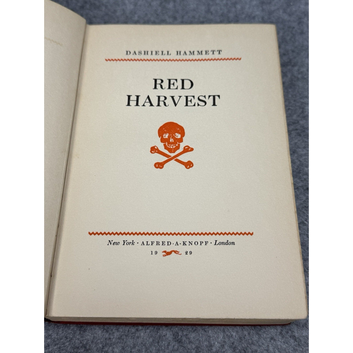1929 Red Harvest Dashiell Hammett First Edition Knopf Skull Crime Novel