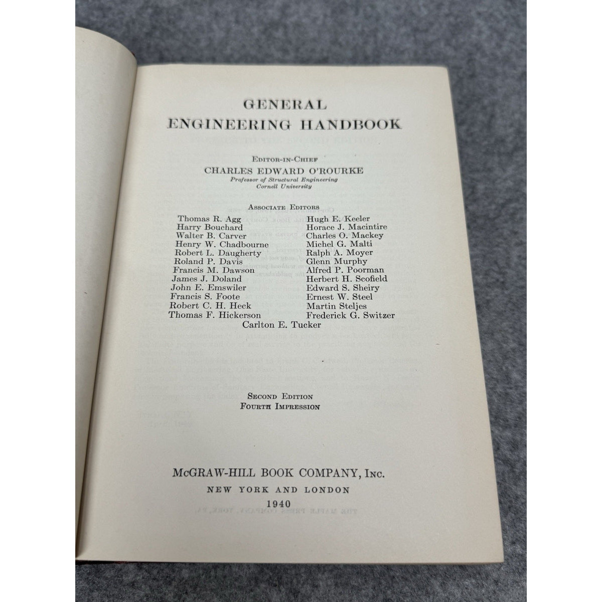 1940 General Engineering Handbook O’Rourke 2nd Ed 4th Impression HC