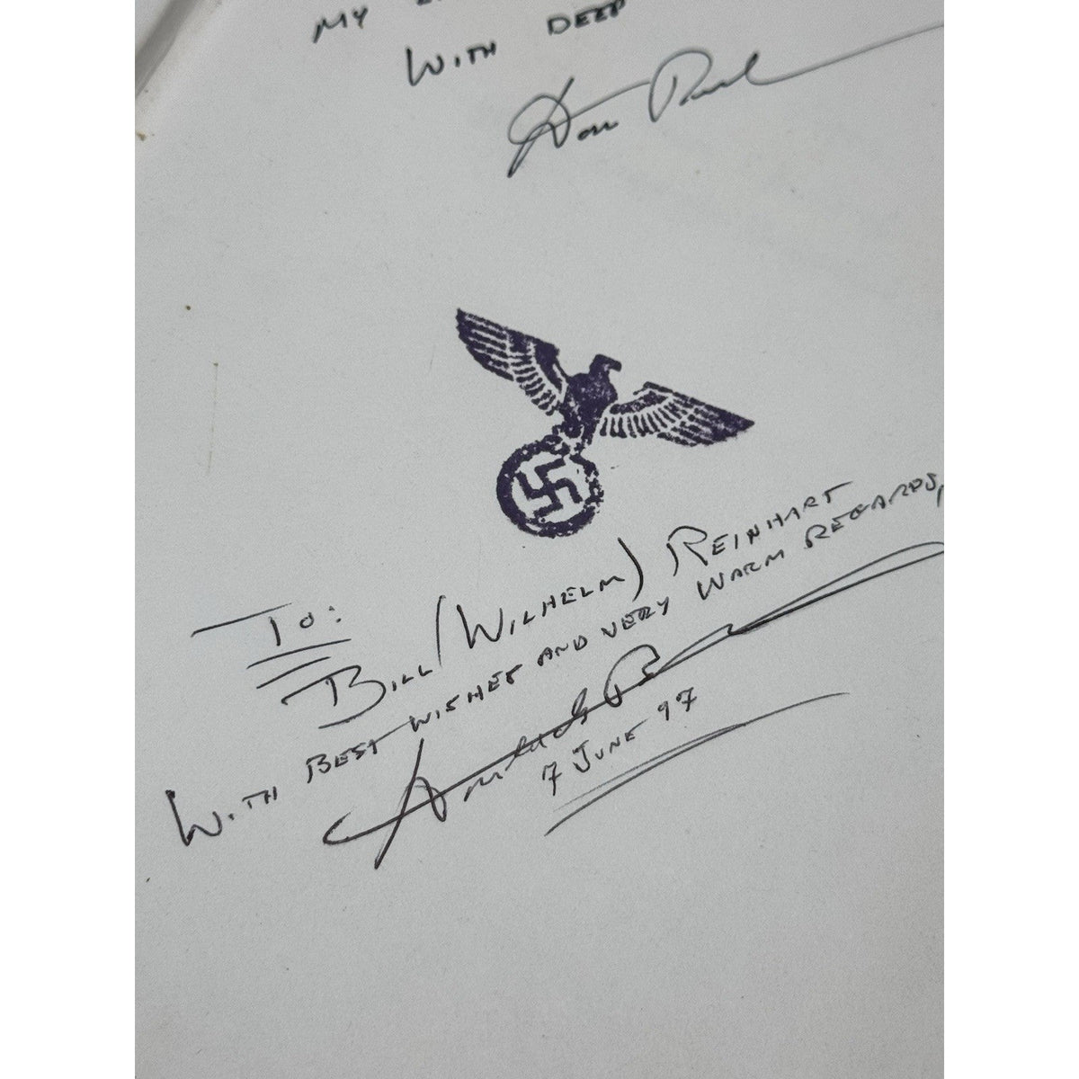 Panzer Baron 1975 Hasso von Manteuffel Signed Card Brownlow Inscribed WWII