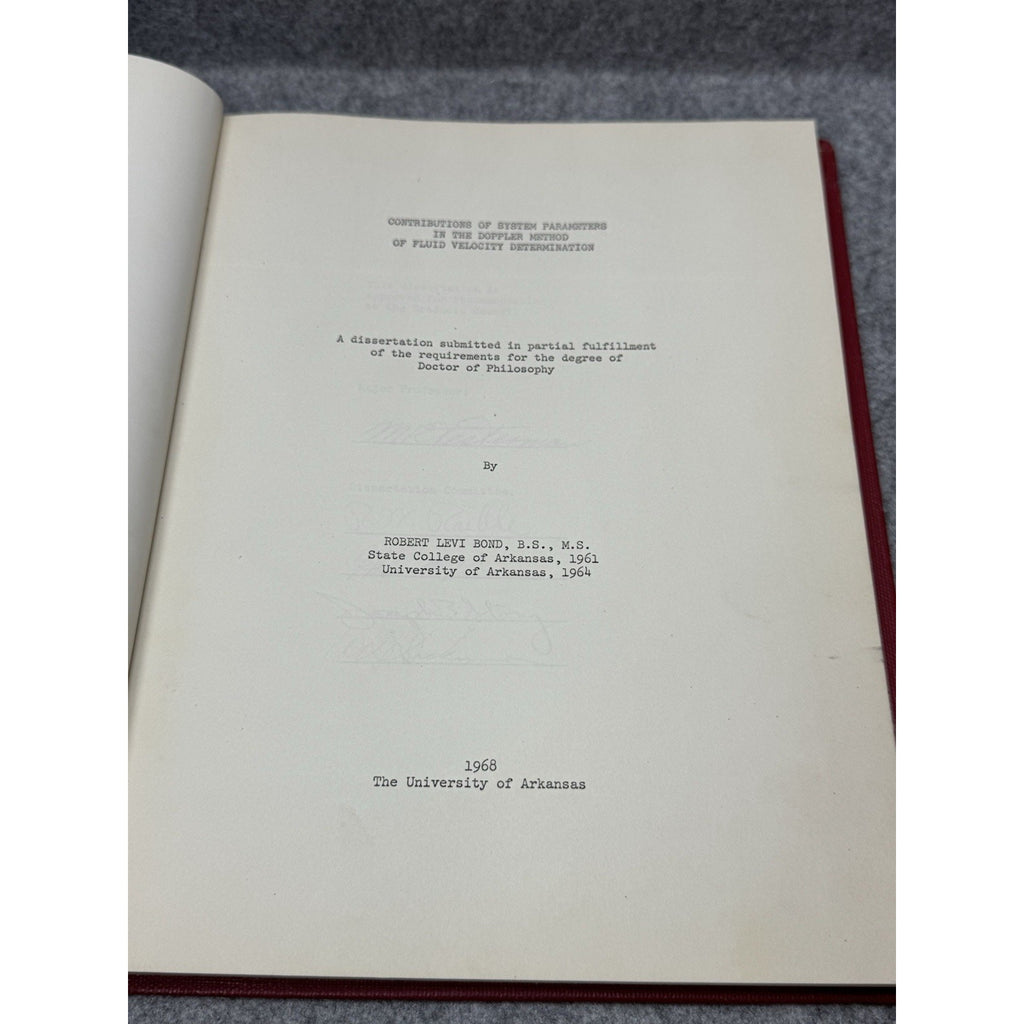 NASA Funded 1968 Doppler Fluid Velocity Dissertation Committee Signed Bond