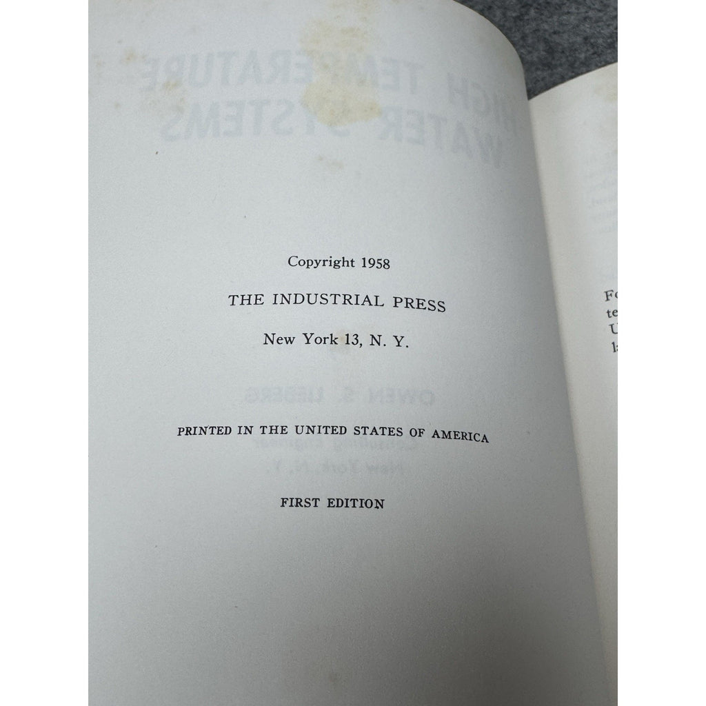 High Temperature Water Systems Owen Lieberg 1958 First Edition HVAC