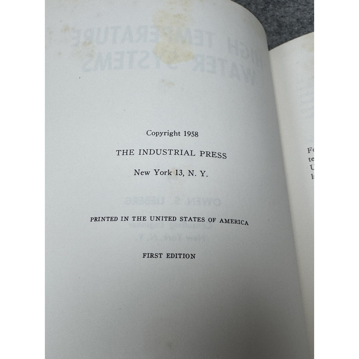 High Temperature Water Systems Owen Lieberg 1958 First Edition HVAC