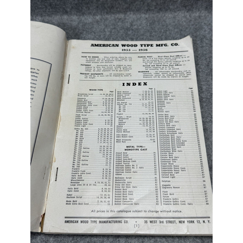 1955-1956 American Wood Type Mfg Co Catalog Printers Supplies Letterpress