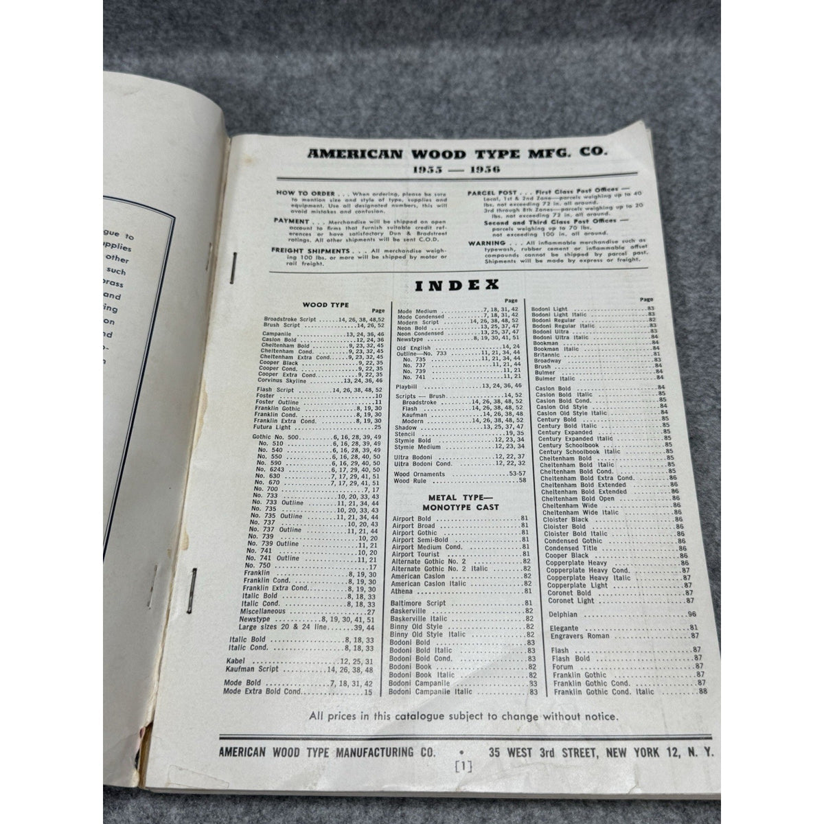 1955-1956 American Wood Type Mfg Co Catalog Printers Supplies Letterpress