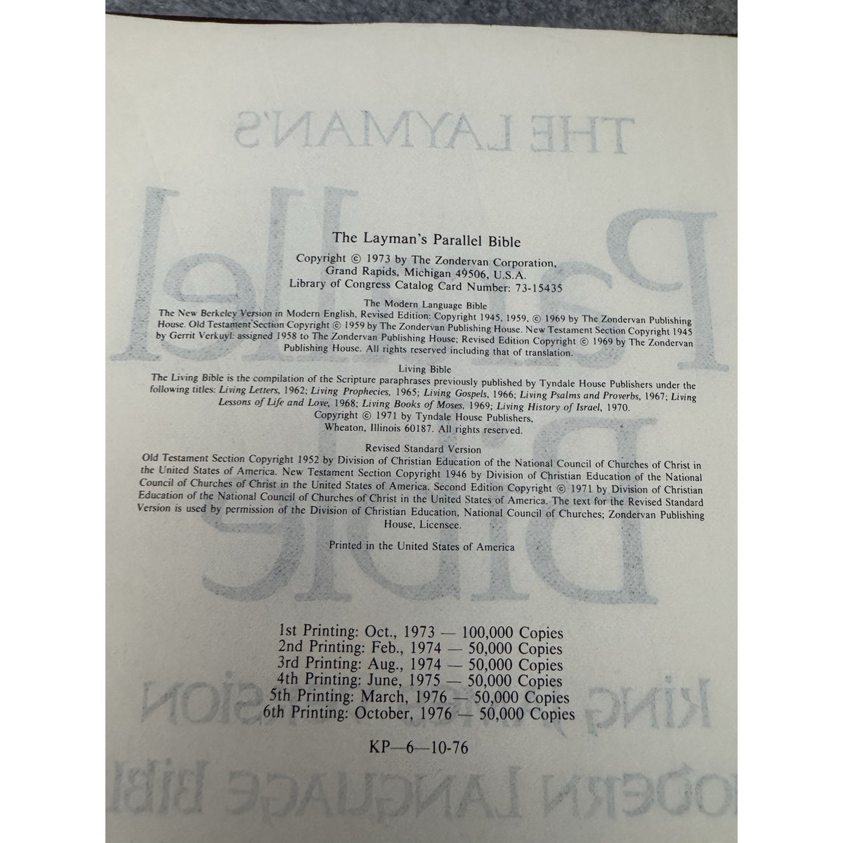 1976 Layman’s Parallel Bible KJV Living RSV Modern Language Hardcover Zondervan