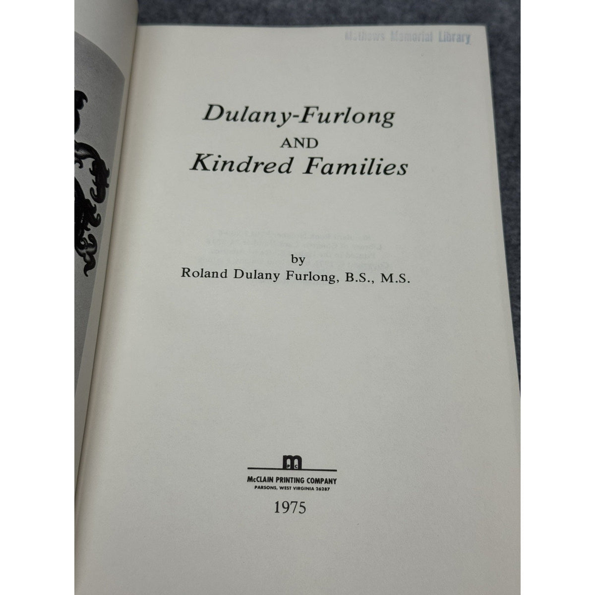 Dulany-Furlong and Kindred Families 1975 Genealogy Family History Hardcover
