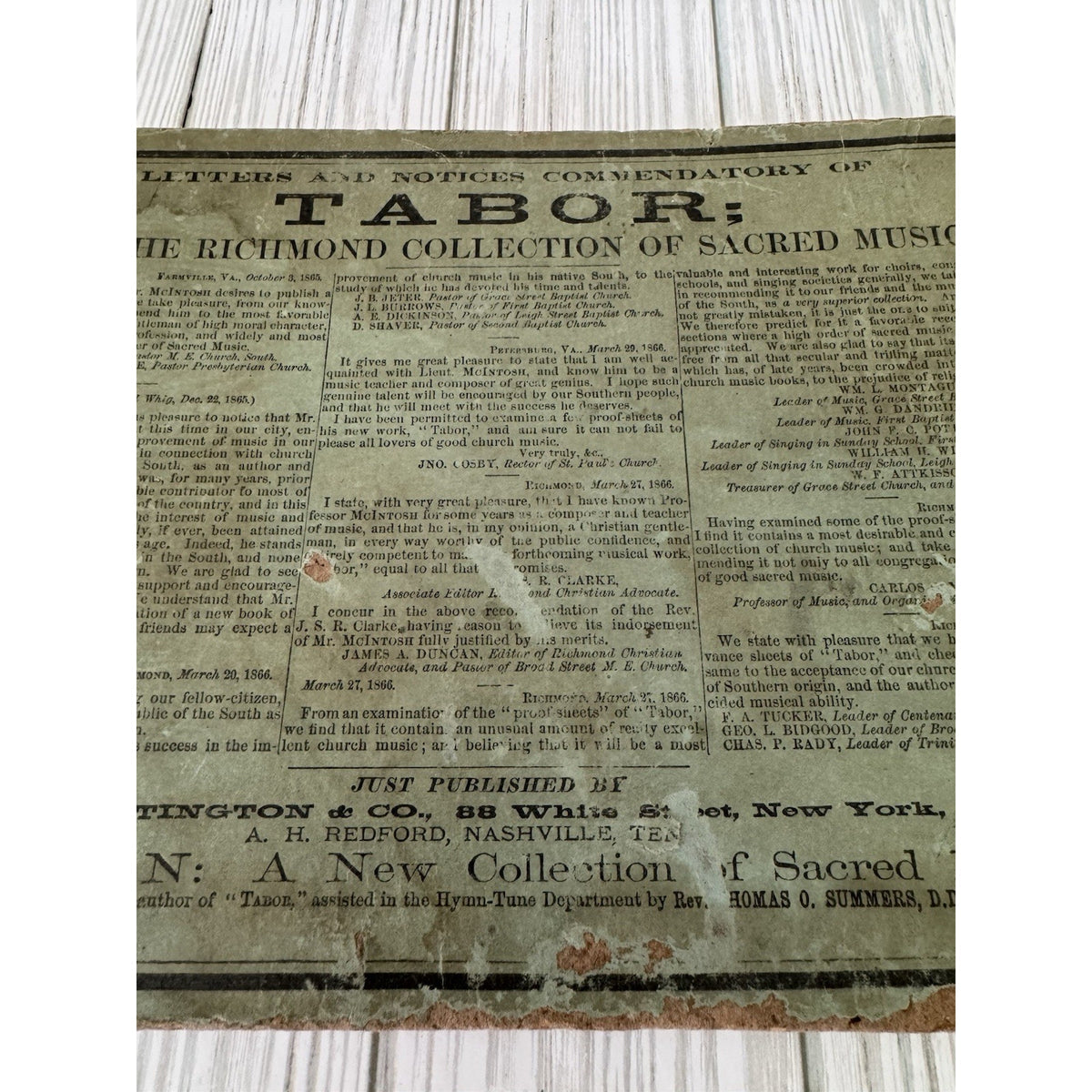 c1865 TABOR Richmond Sacred Music McIntosh Civil War Era Hymnal Rare
