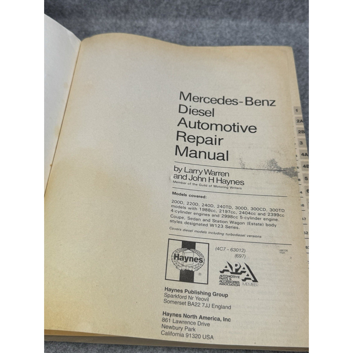 1987 Haynes Mercedes-Benz Diesel W123 1976-1985 Repair Manual 240D 300D 300TD