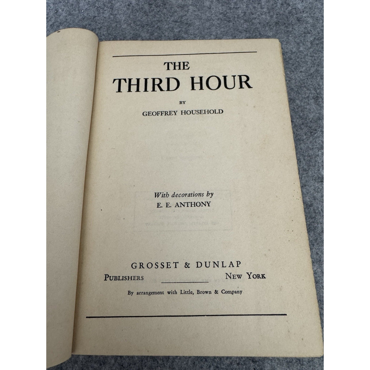 The Third Hour Geoffrey Household 1938 HC Vintage Adventure Suspense Novel