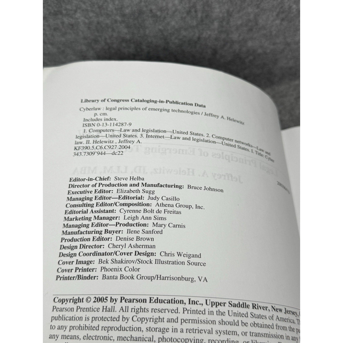 Cyberlaw Legal Principles of Emerging Technologies 2005 Helewitz First Edition