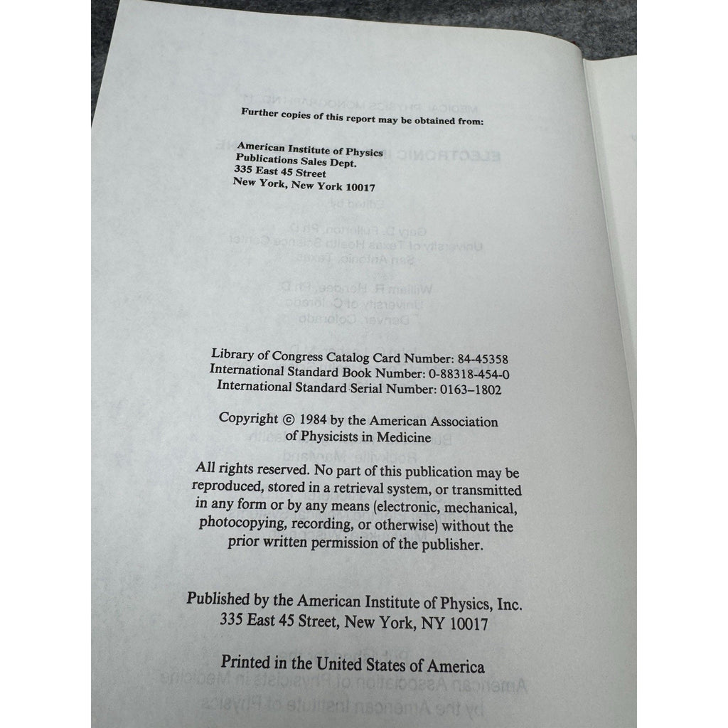 Electronic Imaging in Medicine AAPM Medical Physics Monograph No. 11 1984
