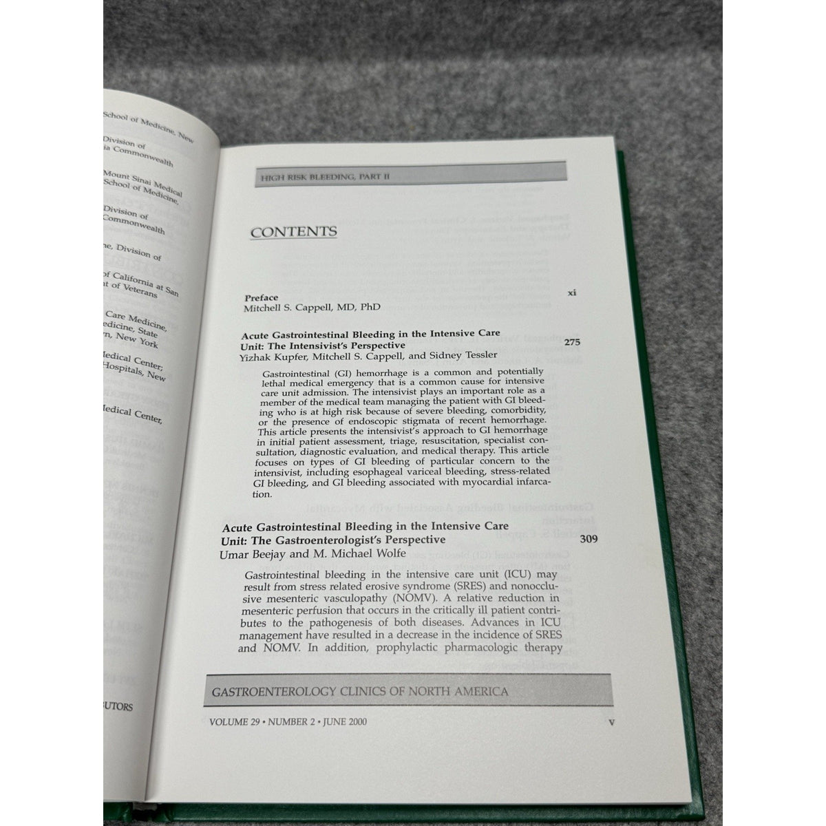 Gastroenterology Clinics North America High Risk GI Bleeding Part II 2000 HC