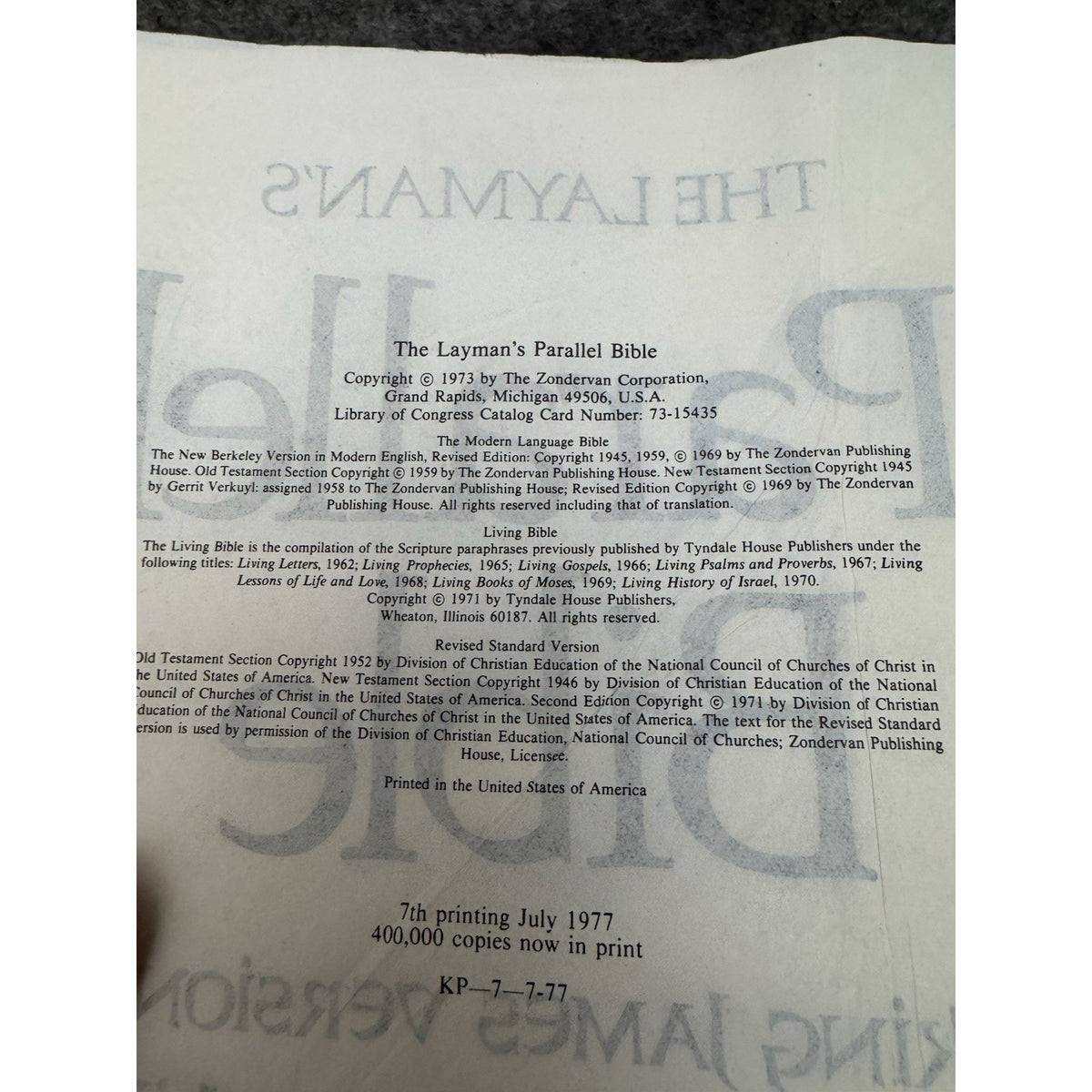 Layman’s Parallel Bible 1977 KJV RSV Living Modern Language PB