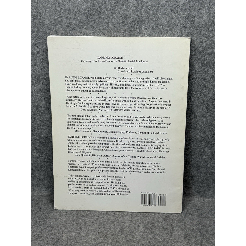 Darling Loraine Barbara Smith Author Inscribed Jewish Immigrant Newport News VA