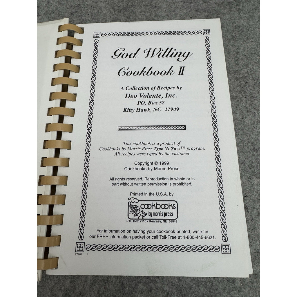 God Willing Cookbook II 1999 Kitty Hawk NC Community Cookbook Recipes OBX
