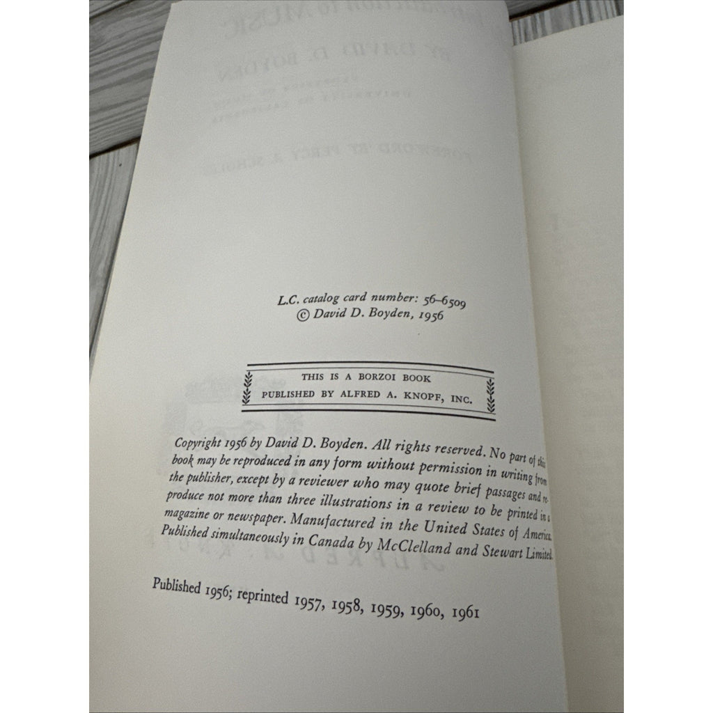 An Introduction to Music by David D. Boyden 1961 HC