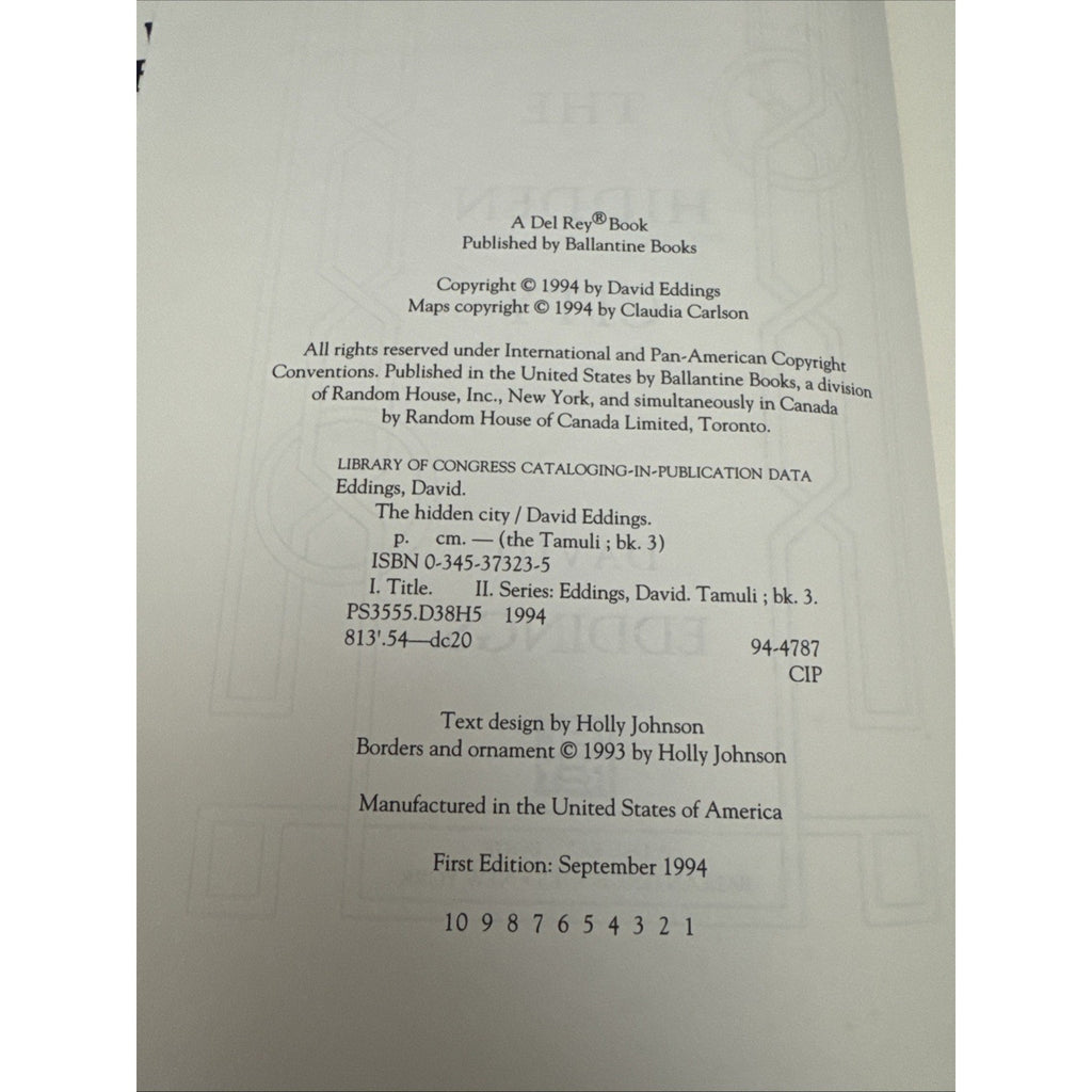 Eddings, David - The Hidden City [The Tamuli #3] HCDJ 1st Edition 1994