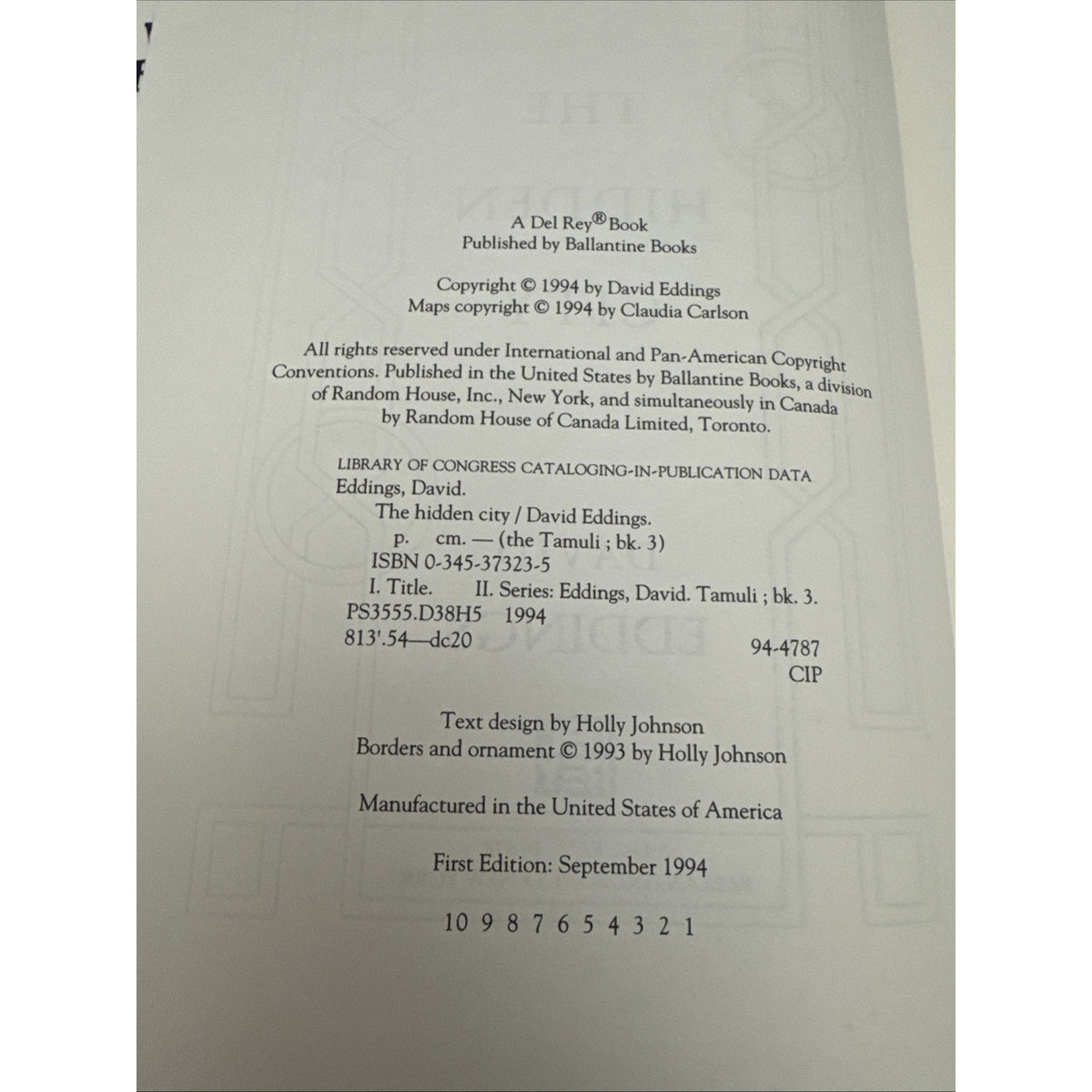 Eddings, David - The Hidden City [The Tamuli #3] HCDJ 1st Edition 1994