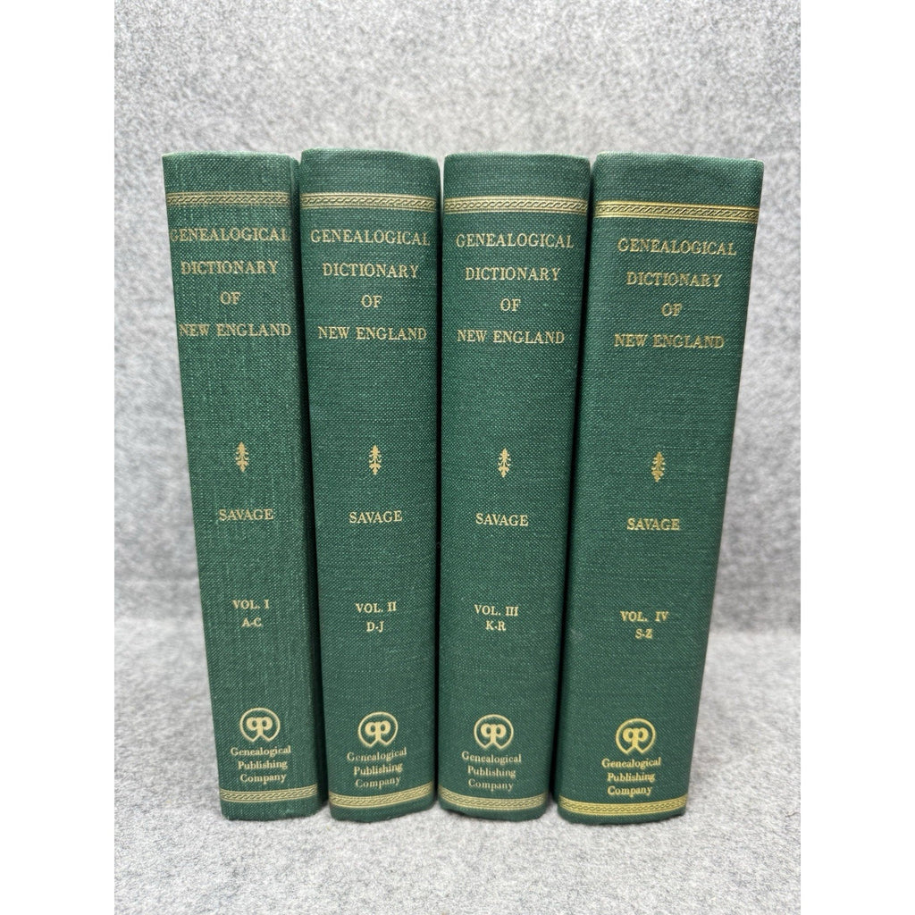 1990 Genealogical Dictionary First Settlers New England Savage 4 Vol Set