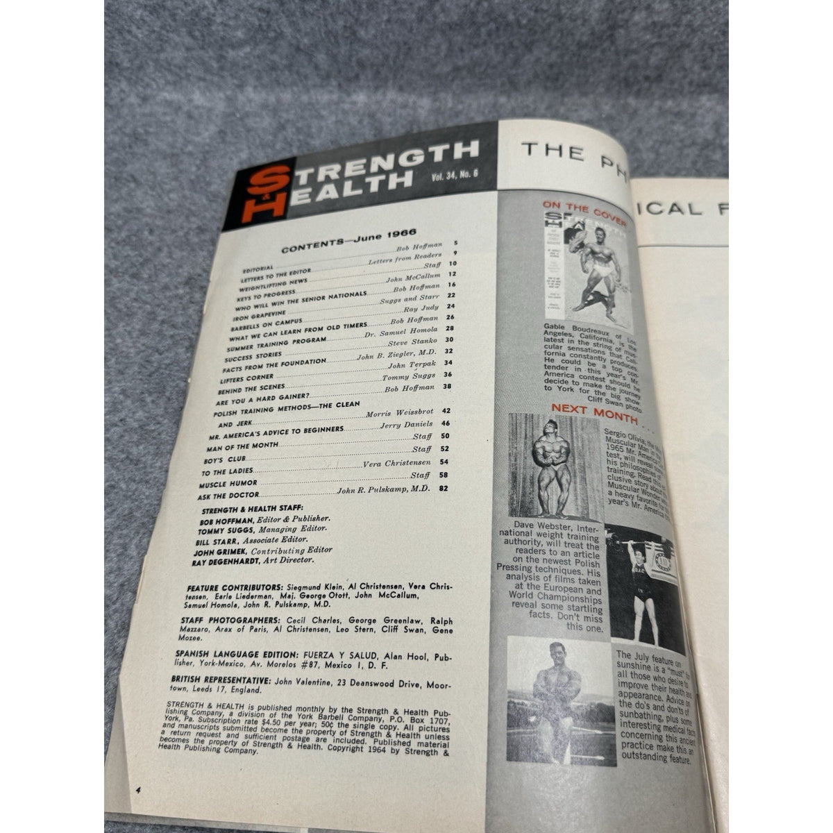 Strength & Health June 1966 Gable Boudreaux Bodybuilding Magazine York Barbell