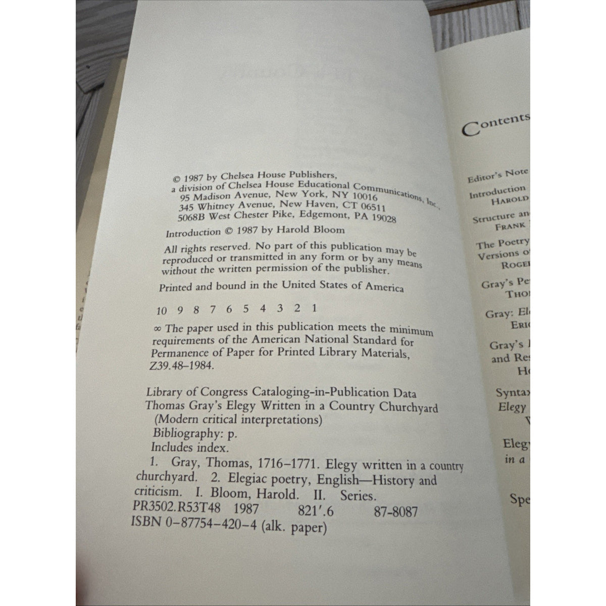 Elegy Written in a Country Churchyard Gray Bloom 1987 Literary Criticism Chelsea