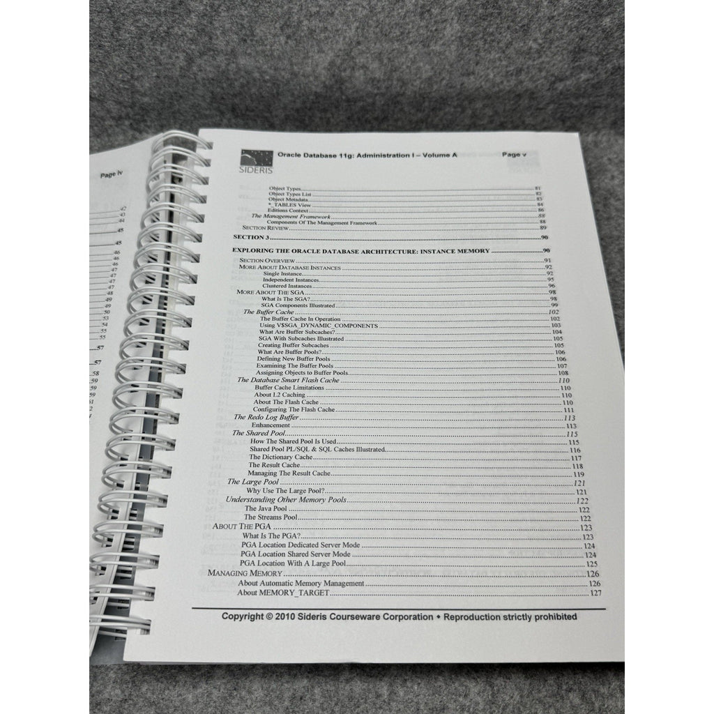 Oracle Database 11g Administration I Vol A Sideris Courseware 2010 Spiral