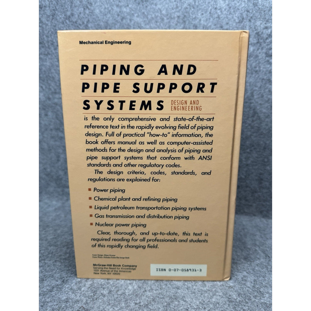 Piping and Pipe Support Systems Smith Van Laan 1987 First Edition Hardcover