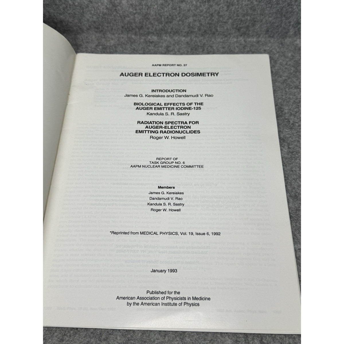 1993 Auger Electron Dosimetry AAPM Report 37 Nuclear Medicine Physics