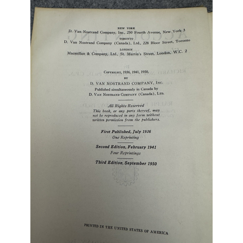 Accounting Elementary Theory Practice Owens Kennedy 1950 3rd Ed HC