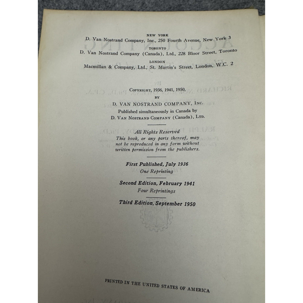 Accounting Elementary Theory Practice Owens Kennedy 1950 3rd Ed HC