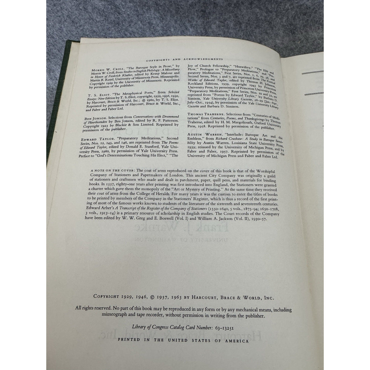 Seventeenth-Century Prose and Poetry 2nd Ed 1963 HC Witherspoon Warnke