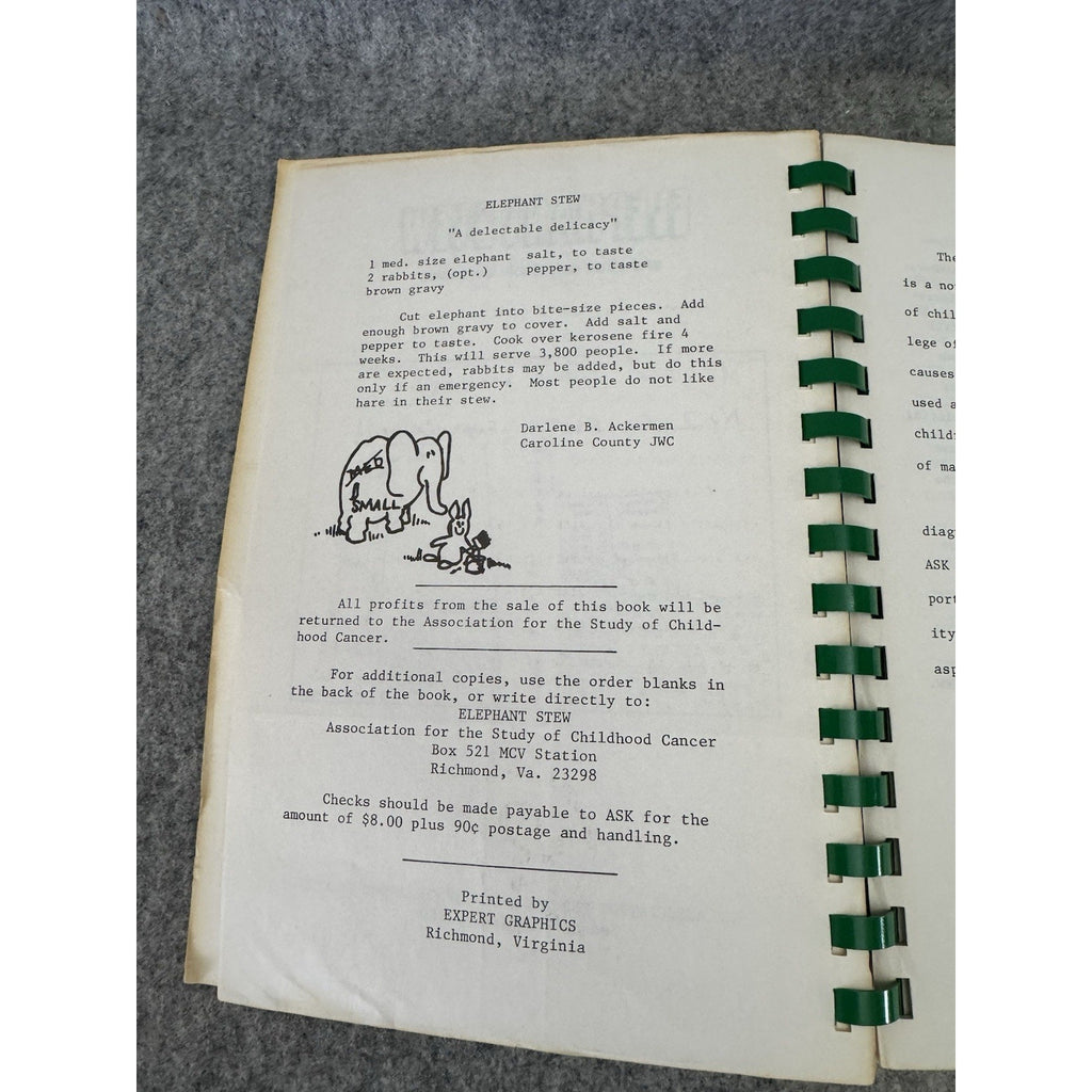 Elephant Stew & Other Delectable Delicacies 1980 Virginia Comb Bound Cookbook